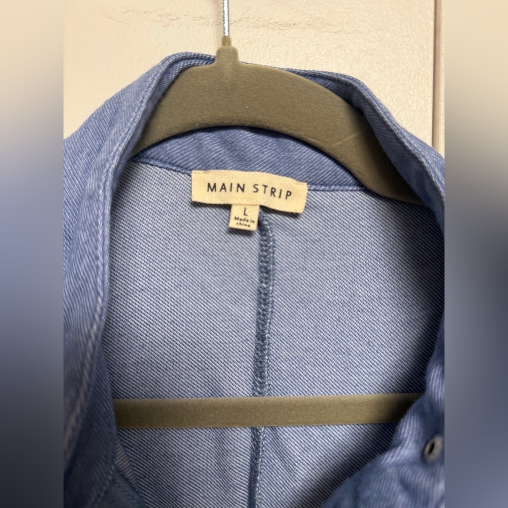 Main Strip Light Blue Long-Sleeve Zip Dress with Tie Waist - Picture 6 of 7
